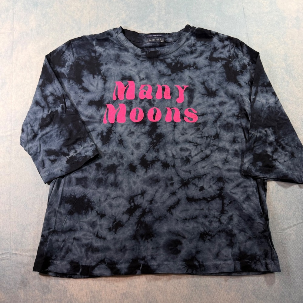 Mother Many Moons Graphic Tee Womens Small Black Tie Dye Excellent 3/4 Sleeve